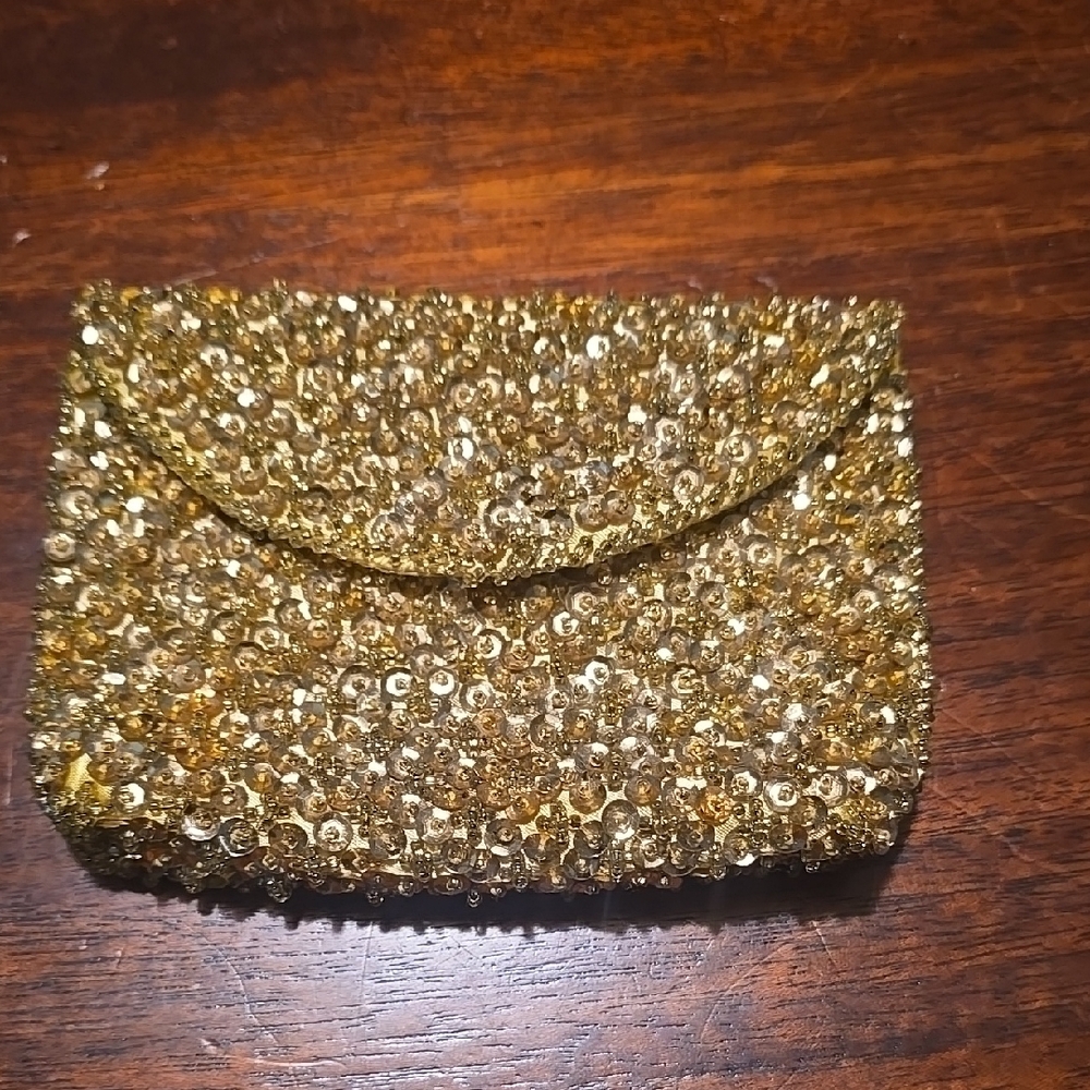 Glamorous Gold Sequin Lipstick Clutch for Evening Events 5 X 3.5